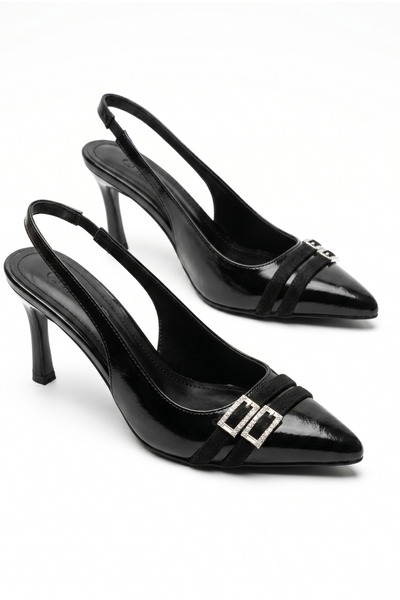 JOİN POLO Women's Patent Leather Double Buckled Straps Pointed Toe Stiletto H...