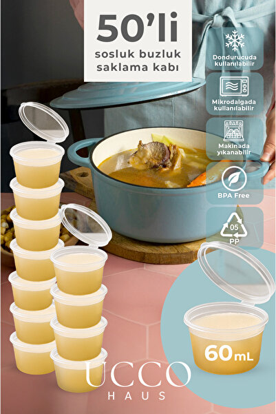 50 Pieces 60 ml Sauce Bowl with Sealed Lid Freezer Storage Container, Meat Broth, Bone Broth Kitchen Organizer