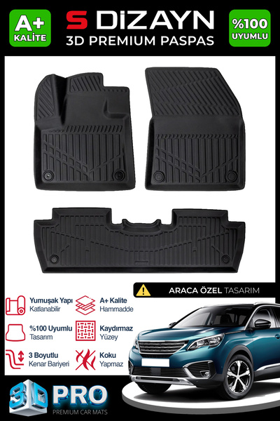 S Dizayn S-Dizayn Peugeot 5008 3D Pro Havuzlu Paspas 2017-2024 A+ Kalite 3DS-...