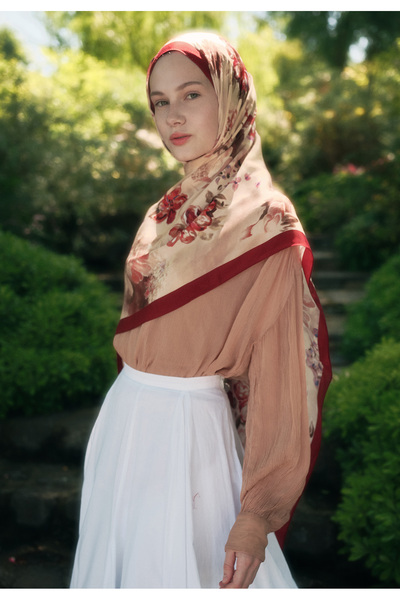 Freshscarfs Kırmızı Peony Harmony Floş Viskon Şal