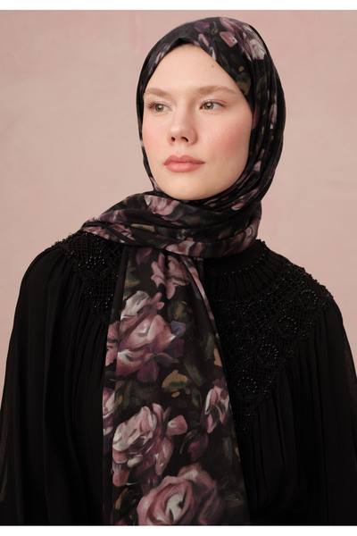 Freshscarfs Wıld Rose Desen Vual Şal Lavanta