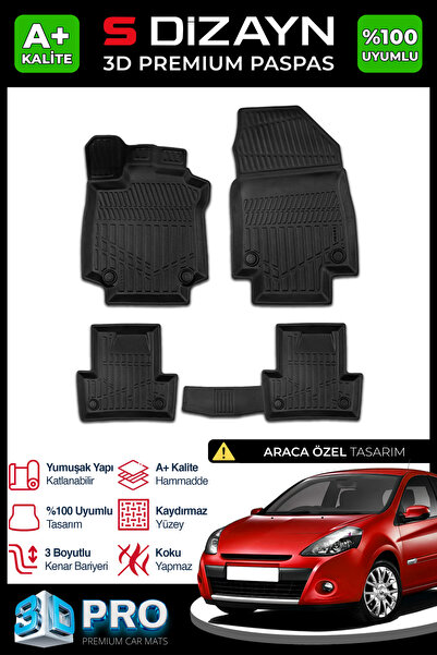 S Dizayn S-Dizayn Renault Clio 3 3D Pro Havuzlu Paspas 2005-2012 A+ Kalite 3D...
