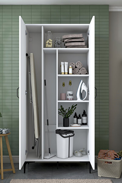 Rani Mobilya Rani KC104 Banyo Dolabı 2 Kapaklı 4 Raflı Çok Amaçlı Dolap Beyaz