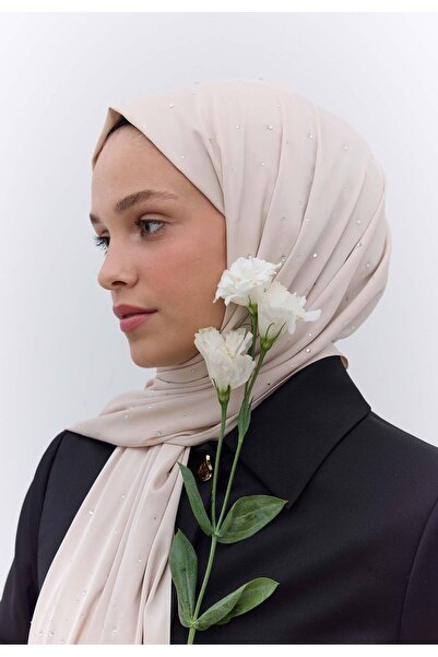 Freshscarfs Bej Strass Taşlı İpeksi Şal