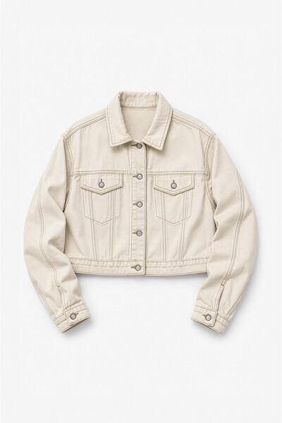 BANNY JEANS Women's Ecru Shirt Collar Crop Jean Jacket