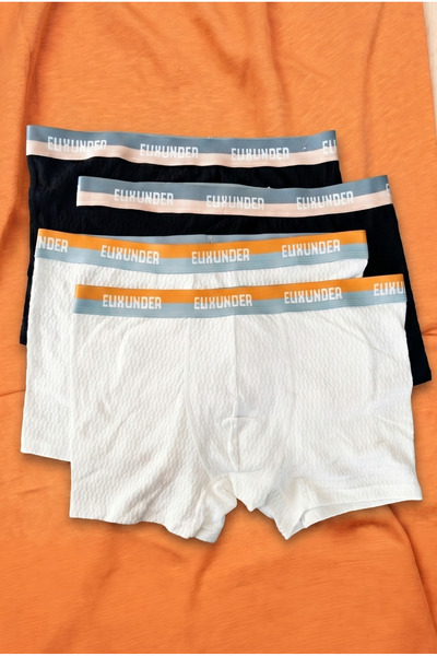 inkarix 4'lü Siyah-Beyaz Erkek Boxer Terletmez Nefes Alabilen Pamuklu Boxer