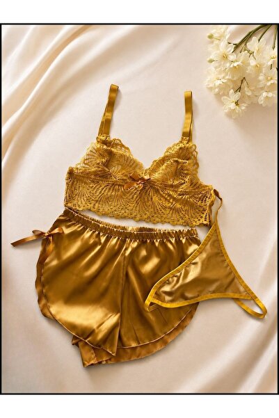 NEVA Lingerie Saten Dantelli Şortlu Pijama Takımı