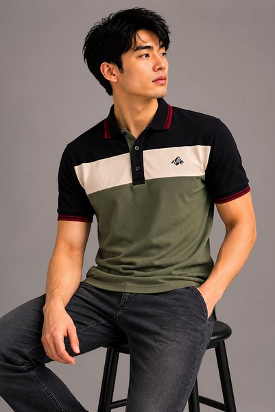 Mesh Men's Polo Neck T-shirt, Cotton Piece Model, Colorful Striped Short Sleeve