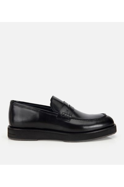 Hotiç Men's Open Leather Black Thick Soled Classic Loafer
