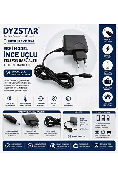 DYZSTAR Eski Model İnce Uçlu Telefon Şarj Aleti Adaptör Kablolu Hızlı Şarj Ci...