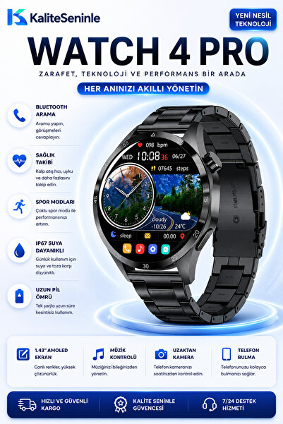 KALİTESENİNLE Watch GT4P Klasik Erkek 46mm Gümüş Akıllı Saat Bluetooth Sesli ...