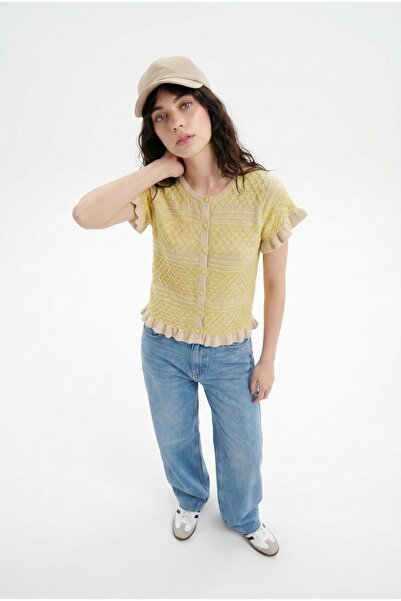 She Wears Cardigan cu volane și model romboidal