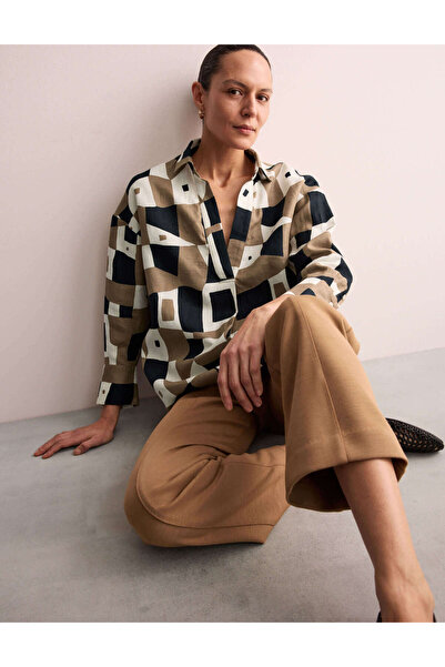 Marks & Spencer Keten Geometrik Desenli Relaxed Fit Gömlek