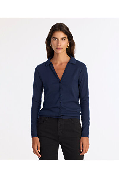 Yargıcı Long Sleeve Cardigan with Collar Detail