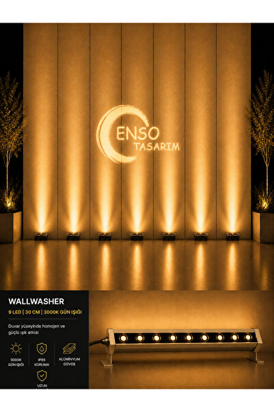 Enso Tasarım 9W 30 cm Gün Işığı LED Wallwasher Dış Cephe Duvar Cami Bahçe Ayd...