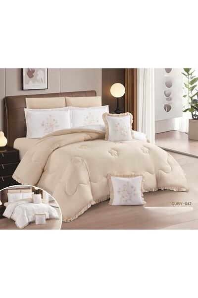 Red Rose Summer Nefren Bedspread 8 Pieces Plain Double-Sided Exclusive and At...
