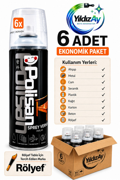 Polisan Vernik Sprey Akrilik Şeffaf Parlak 400 ml (rölyef tablo vb. için uygu...