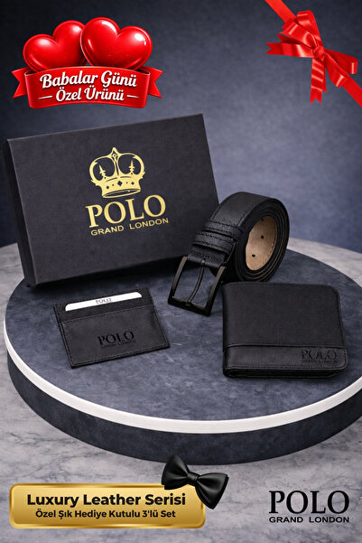 POLOGRAND London Set of 3 Special Gift Boxed Gift Belt, Wallet and Card Holde...