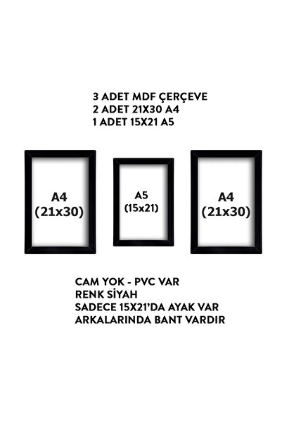 yhfoto 3 броя черна рамка - 2 броя 21x30 A4 - 1 брой 15x21 A5 MDF рамка