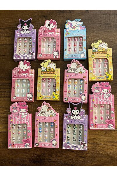 Çocuk Takma Tırnak 1 Paket Kuromi Hello Kitty Pompompurin Yapışkanlı