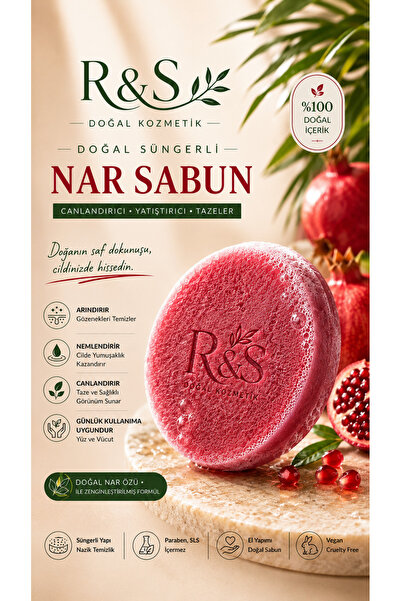 R&S Doğal Kozmetik Nar Süngerli Sabun | Nemlendirici Bakım, Yoğun Köpük ve Fe...