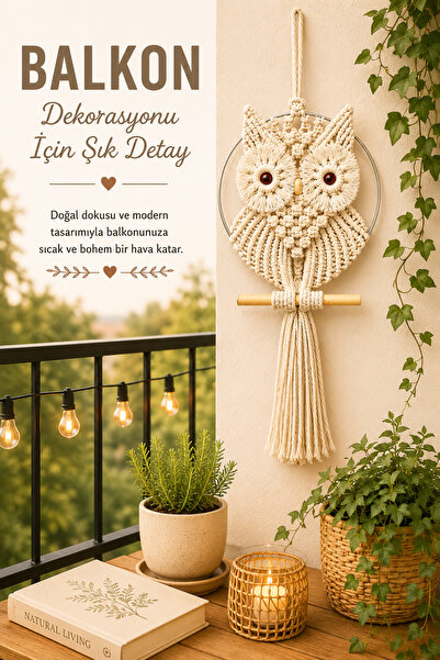 El Yapımı Makrome Baykuş Duvar Süsü Dekoratif Bohem Ev Balkon Salon Oda Duvar Dekoru 36-46-56 cm