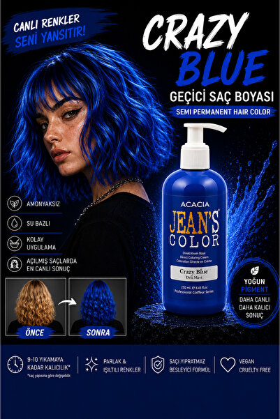 jeans color Amonyaksız Renkli Saç Boyası Deli Mavi 250ml. Kokusuz Su Bazlı Cr...