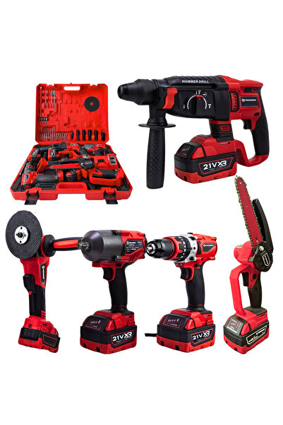 PROHUMMER PH333 Profesyonel Yeni Kırmızı 21V 4AH 5li Matkap Seti - 1100NM Som...