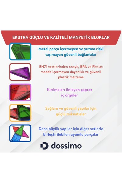 Dossimo Hayvan Figürlü - Çocuklar İçin Renkli 3 Boyutlu Mıknatıslı 92 Parça Manyetik Oyun Seti