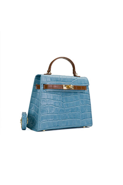 Posete Fagaras Poseta Piele Thea Croco - Bleu Simplu, Geanta Casual din Piele...