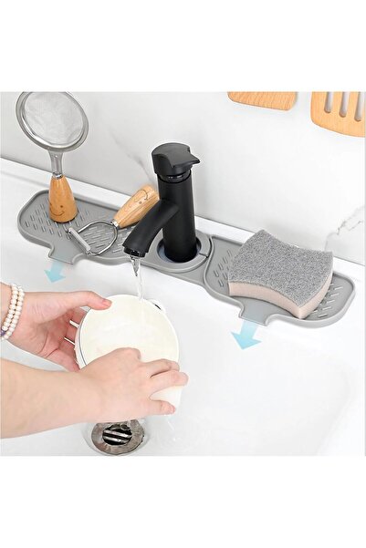 Arabest Silicone Kitchen Sink Splash Guard, 16.5x3.9 Inch Grey, Absorbs Splashes
