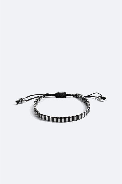 Avva Men's Black - Silver Hematite Stone Bracelet B009606