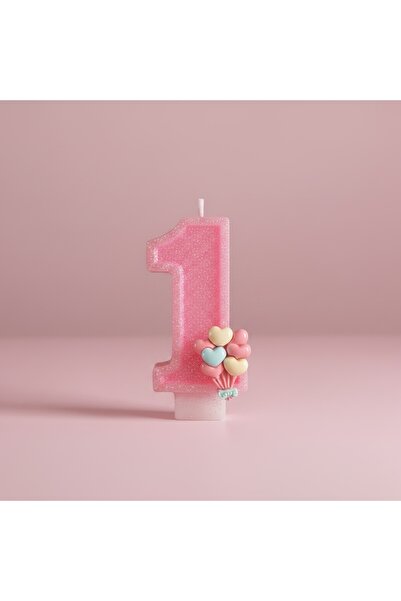 Miki & Miki Pembe Simli Pasta Mumu Doğum günü mum 1 yaş Balon Konsept