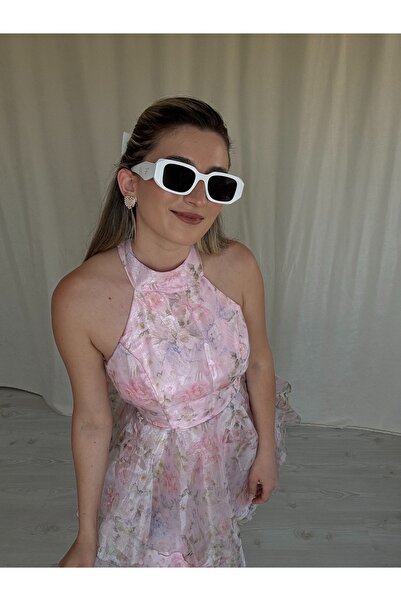 AlisBoutique Boyundan Bağlamalı Volanlı Tül Gece Elbisesi