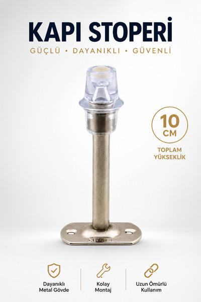 NZB Kapı Stoperi Tamponu 10 Cm Krom Metal Vidalı Kapı Stopu Silikonlu