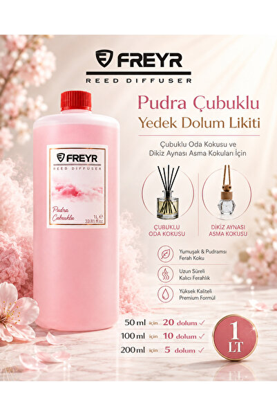 FREYR Oda ve Oto Kokusu Pudra Premium 1 LT Çubuklu Oda Kokusu ve Dikiz Ayna Asma Araç Kokusu Yedek Dolum Likiti