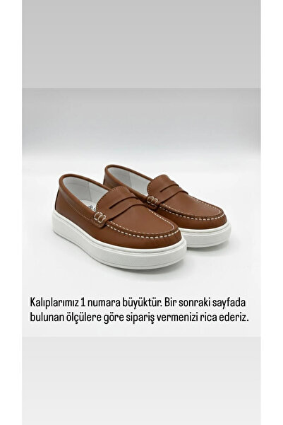 BeSteps Taba Loafer Hakiki Deri Termo Kaymaz Taban El Yapımı Erkek Çocuk Ayak...