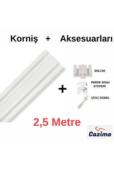 CAZIMO İkili Korniş Rayı PVC Perde Rayı Ölçü Seçenekli Tavan Tipi Beyaz Korni...