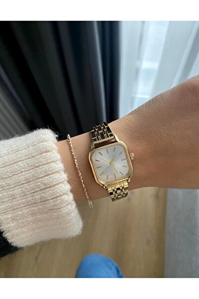 DARK BLANC Gold Renk Minimal Kare Vintage Kadın Kol Saati
