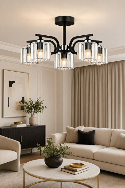 ESSLİGHT NEHİR 5’Lİ AVİZE KRİSTAL TAŞLI DEKORATİF AYDINLATMA