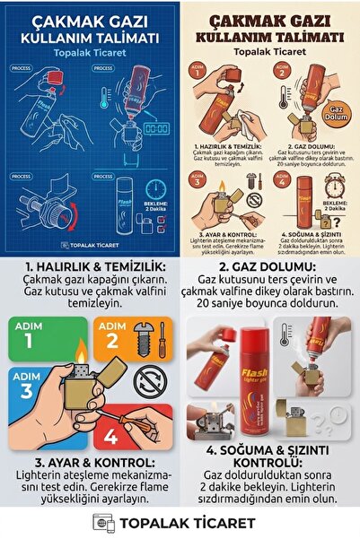 TOPALAKTİCARET Flash Çakmak Gazı 1 Adet Tüm Çakmaklar Için