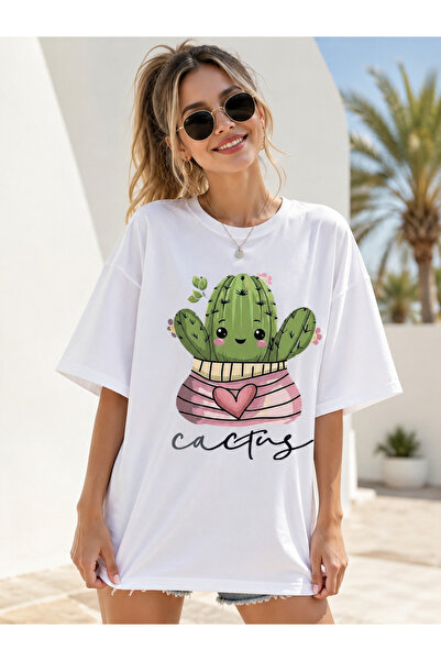 Luliana Woman Oversized cactus Printed t-shirt