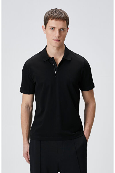 Network Siyah Polo Yaka Enjeksiyon Baskılı T-shirt