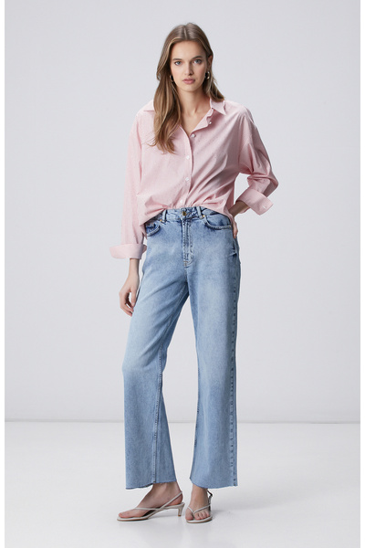 Network Açık Mavi Wide Leg Kesik Paça Denim Pantolon
