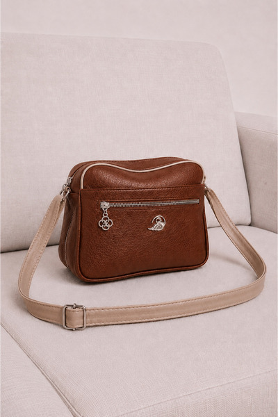 MILANOFOX Women's Multi-Compartment Tan-Beige Faux Leather Bag with Frame Det...