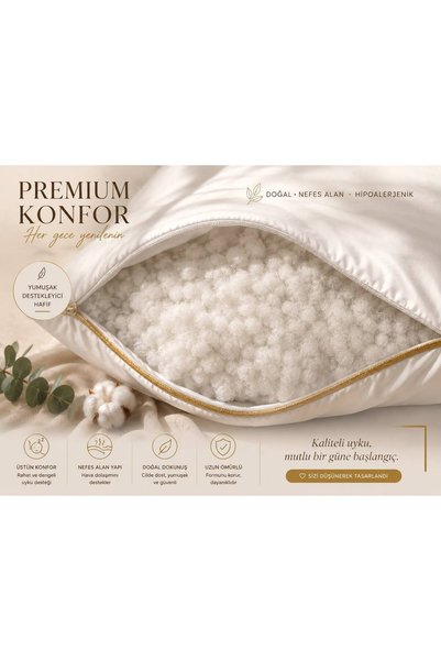 BAYBAYANAY Biyeli Yastık Gold Serisi 900Gr Silikon Boncuk Elyaf Dolgulu 50x70cm