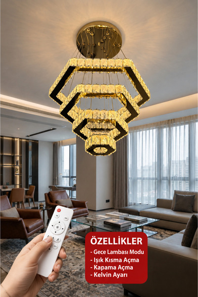 G-Light Diamond 4 Katlı Kristal Taşlı Modern Sarkıt LED Avize