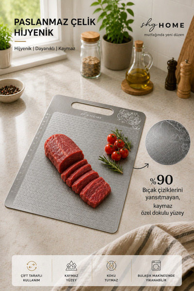 Stainless Steel Cutting Board 23x34 cm– Hygienic, Non-Slip, Dishwasher Safe