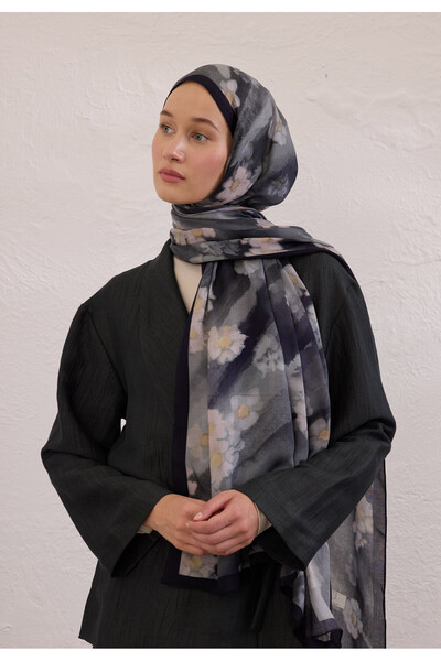 Freshscarfs Soft Daisy Desen Rami Şal Lacivert