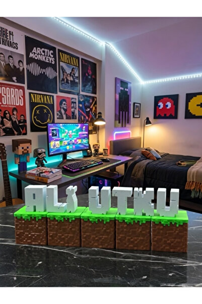 AU Design İsme Özel Minecraft Blok Kutuları " Panda Hediyeli" 8-9-10 Harf